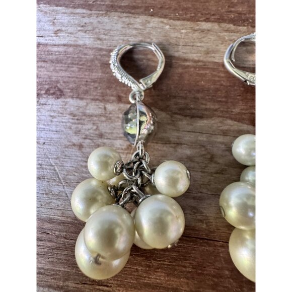 Givenchy Vintage Faux Pearl Cluster Dangle Earrings With Rhinestone Accents - Picture 4 of 8